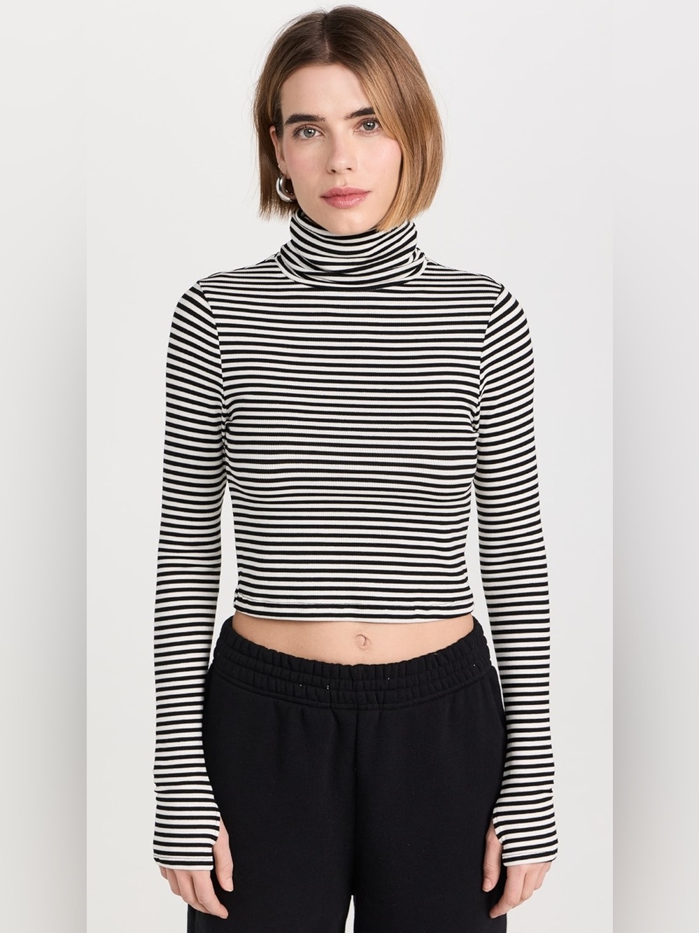 Splits59 Jackson Rib Cropped Turtleneck in White/Black Stripe - Size XL